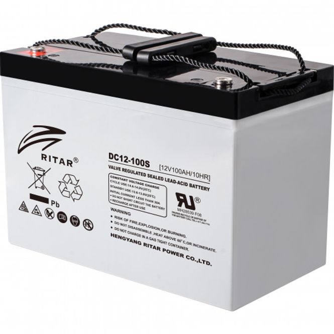 Hovedbilde RITAR AGM Deep Cycle Batteri 12V 100AH (307x169x211mm) +venstre 