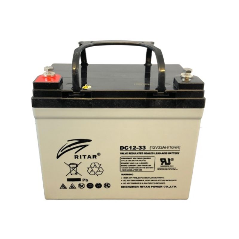 RITAR AGM Deep Cycle Batteri 12V 33AH (196x130x163mm) +venstre