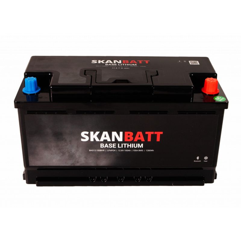 SKANBATT Base Lithium - 12V 100Ah 100A BMS - 355x175x190mm - Bluetooth - Heat - 3 Års garanti - Bobil
