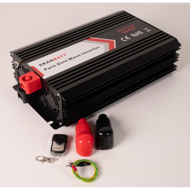 Hovedbilde SKANBATT Inverter 24V 2000W (4000W) Ren Sinus m/Trådløs Fjernkon