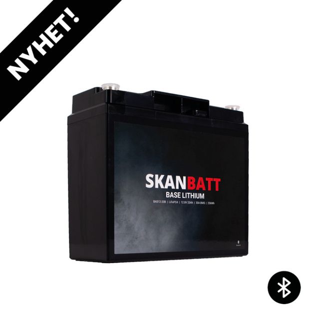 Hovedbilde SKANBATT Base Lithium - 12V 20Ah 30A BMS - 180x78x164mm - Bluetooth - 3 Års garanti
