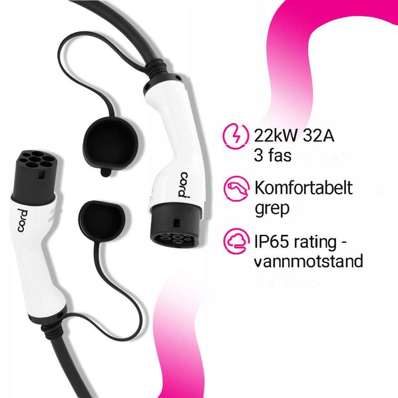 Cord EV Type 2 ladekabel 5 meter 32A / 22kW / 3-fas