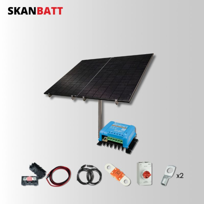 SKANBATT Solcellepakke - Bakkestativ / 48V / 820W (2x410W) Rammepanel / Victron MPPT 20A