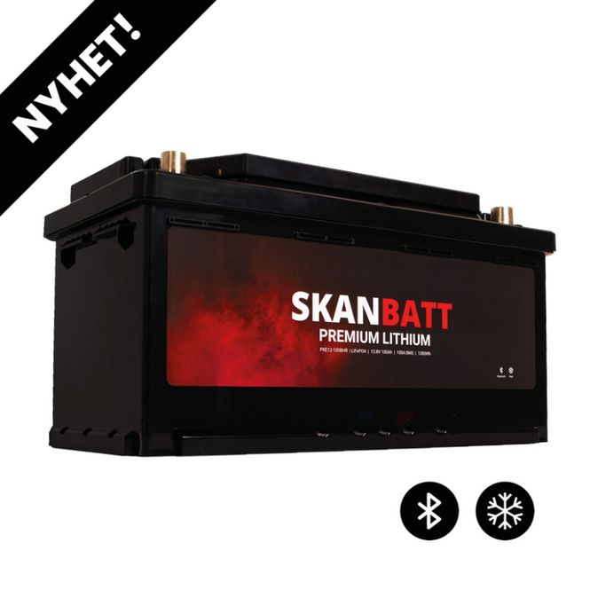 Hovedbilde SKANBATT Premium Lithium - 12V 100Ah 100A BMS - 359x178x188mm - Bluetooth - Heat - 8 Års garanti - Bobil