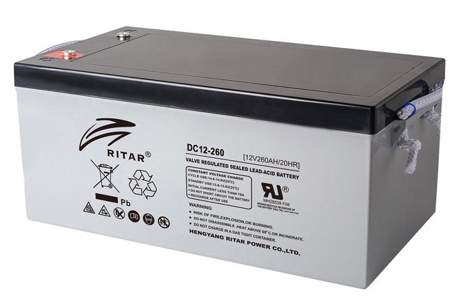 Hovedbilde RITAR AGM Deep Cycle Batteri 12V 260AH (520x268x220mm) +høyre 36