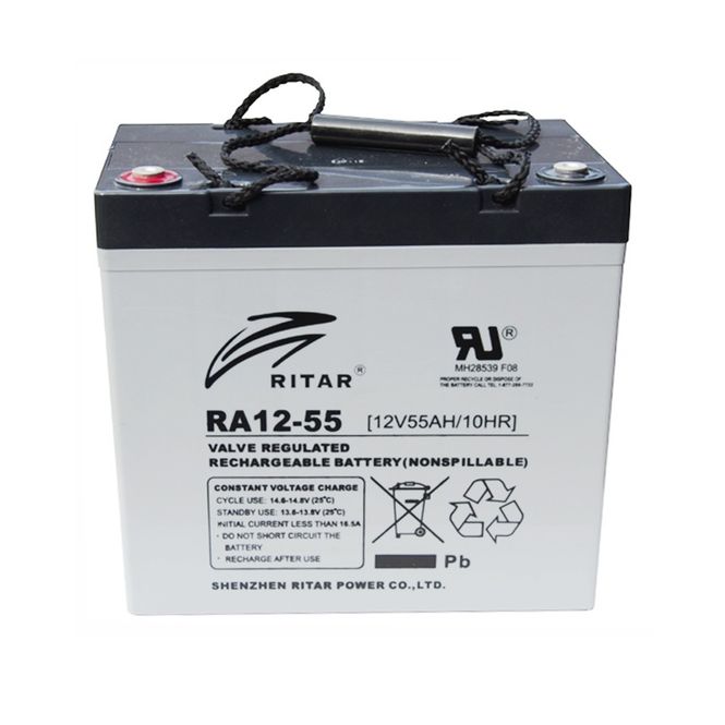 Hovedbilde RITAR AGM Deep Cycle Batteri 12V 55AH (229x138x216mm) +venstre