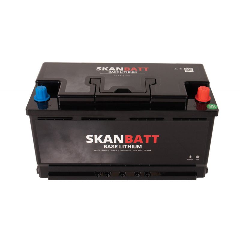 SKANBATT Base Lithium - 12V 150Ah 150A BMS - 355x175x188mm - Bluetooth - Heat - 3 Års garanti - Bobil