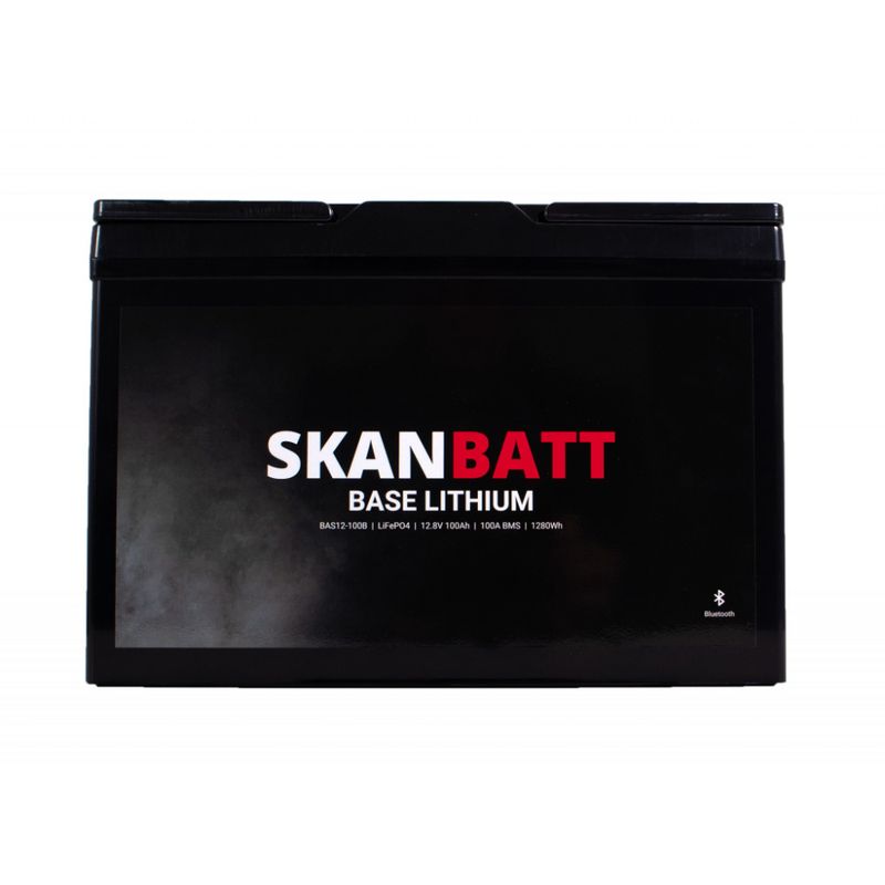 SKANBATT Base Lithium - 12V 100Ah 100A BMS - 307x169x208mm - Bluetooth - 3 Års garanti