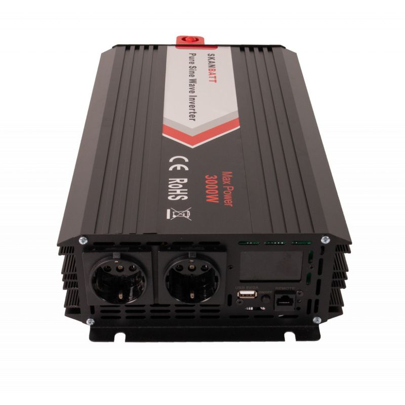 SKANBATT Inverter 12V 3000W (6000W) Ren Sinus m/Trådløs Fjernkon