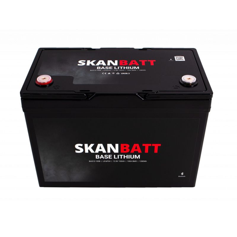 SKANBATT Base Lithium - 12V 100Ah 100A BMS - 307x169x208mm - Bluetooth - 3 Års garanti