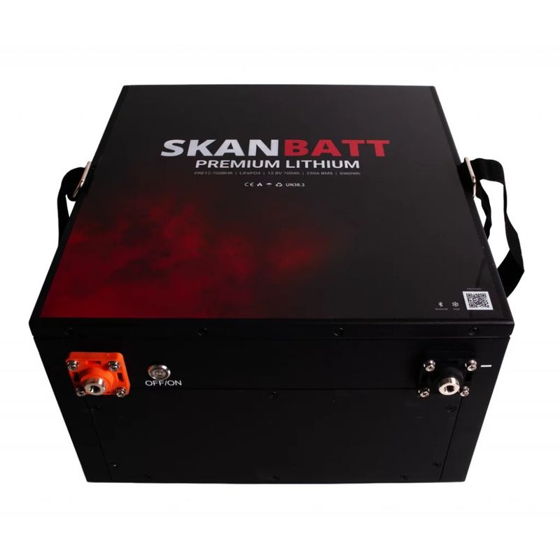 SKANBATT Premium Lithium - 12V 700Ah 250A BMS - 380x360x220mm - Bluetooth - Heat - 8 Års garanti 