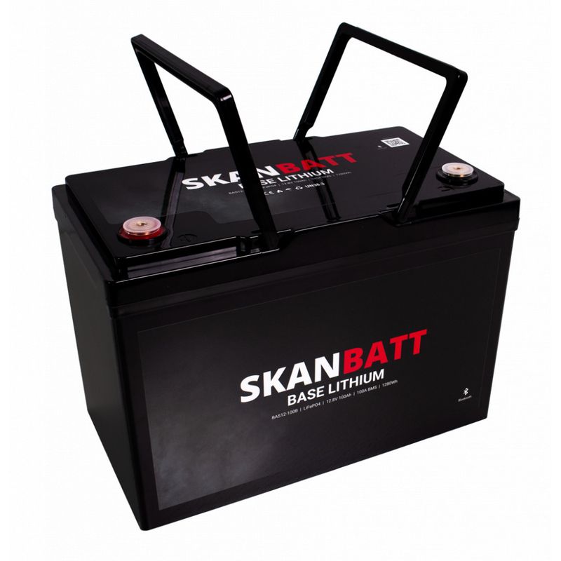 SKANBATT Base Lithium - 12V 100Ah 100A BMS - 307x169x208mm - Bluetooth - 3 Års garanti