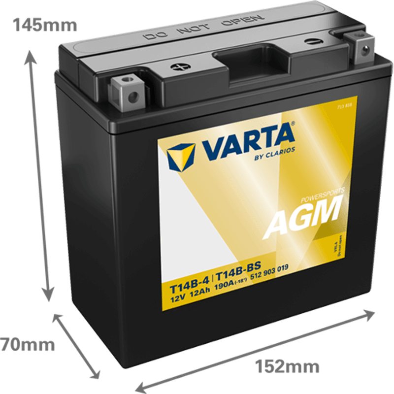  VARTA YT14B-BS AGM MC Batteri 12V 12AH 190CCA (152x70x150mm) +v